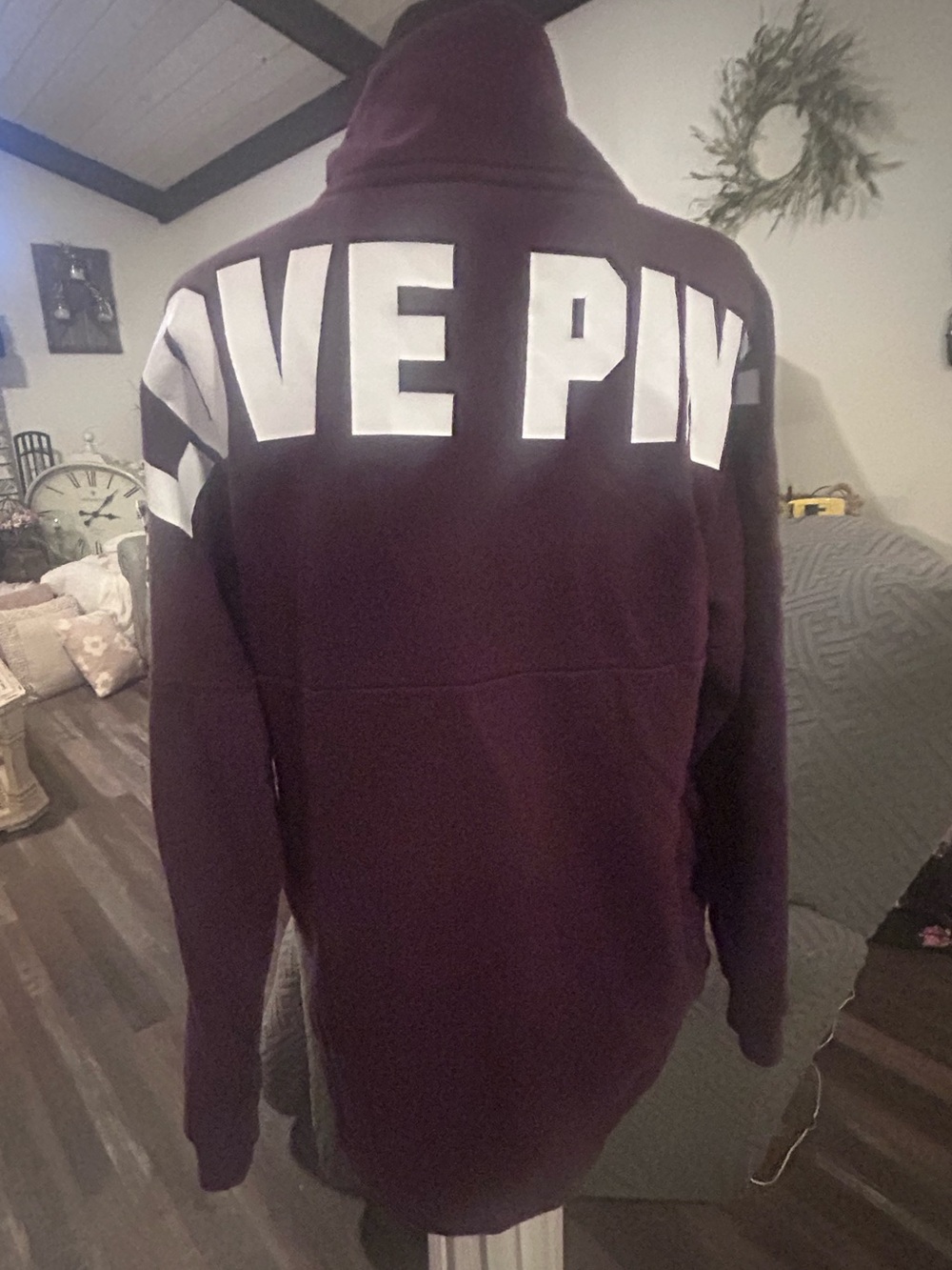 $19 sale PINK Victoria Secret burgundy Half Zip side pockets S Love Pink 63
